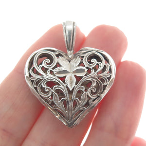 925 Sterling Silver Vintage Diamond-Cut Ornate Floral Heart Pendant