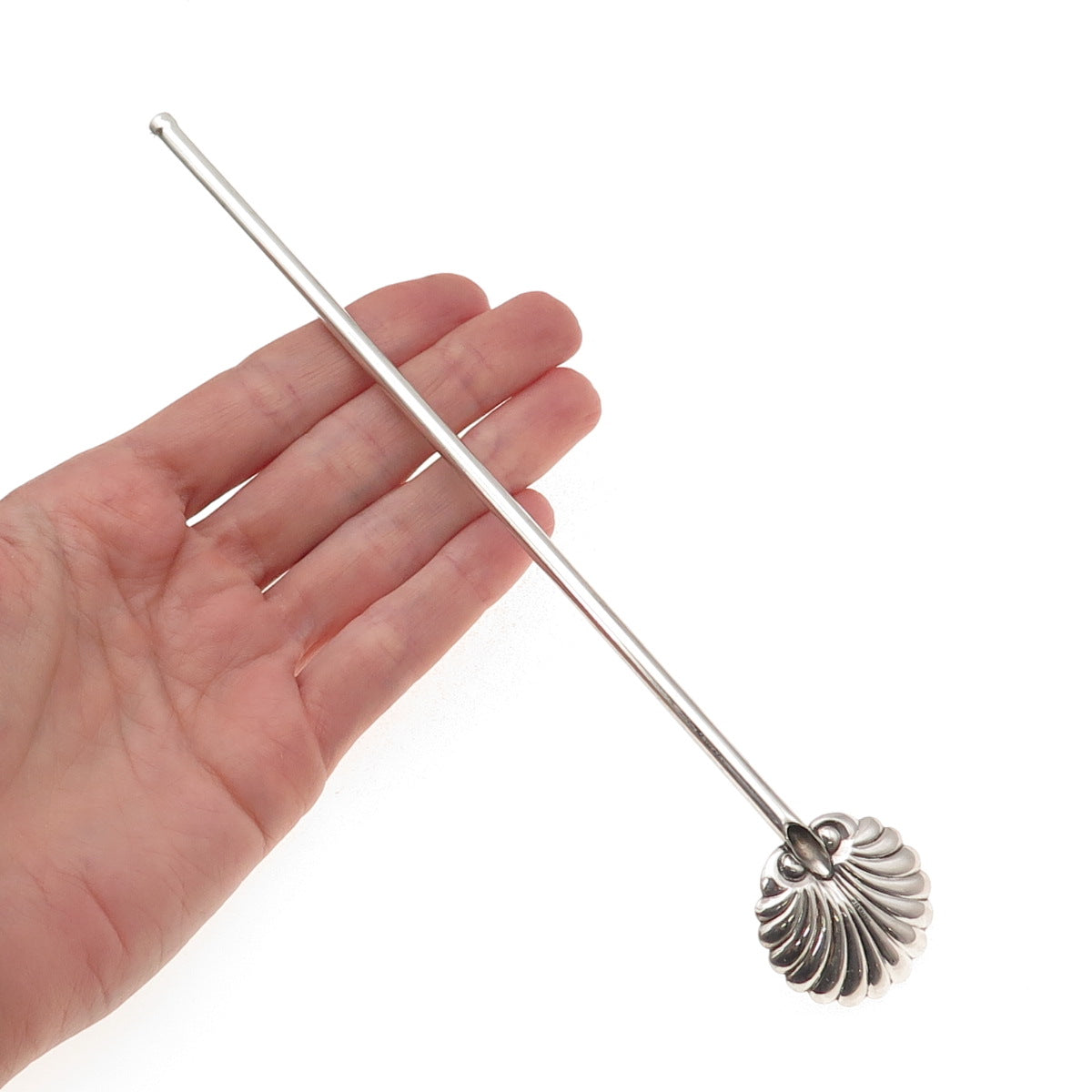 925 Sterling Silver Antique Art Deco Scallop Clam Shell Iced Tea Straw Spoon