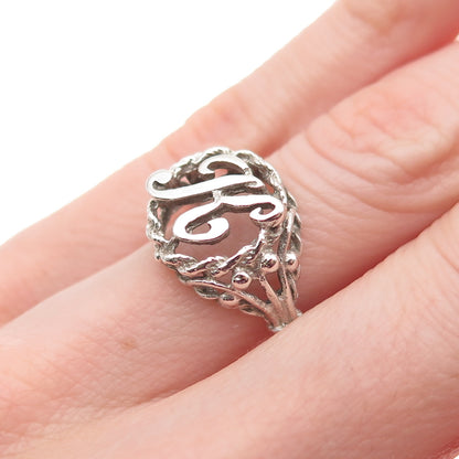 925 Sterling Silver Vintage Letter K Initial Oxidized Ring Size 6
