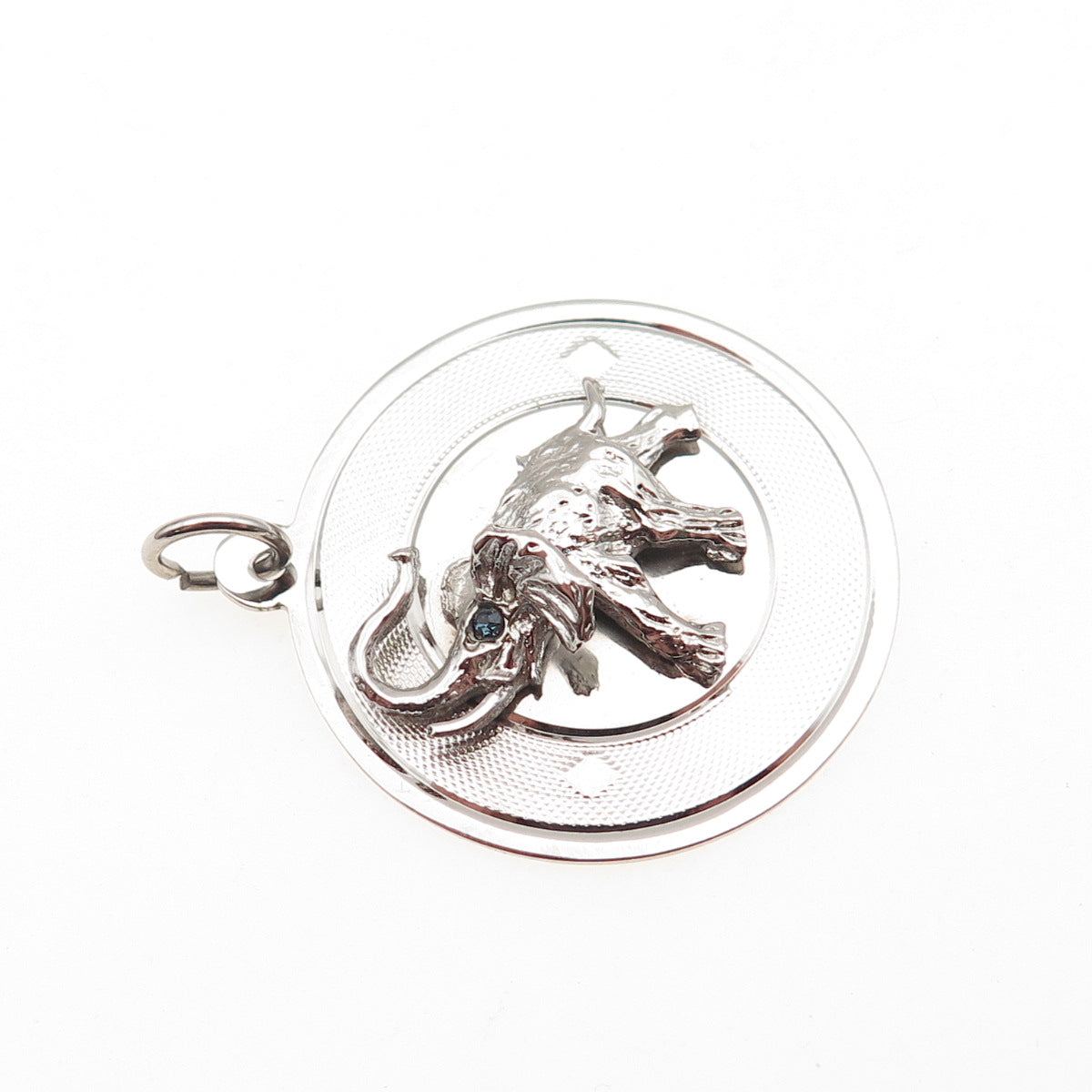 925 Sterling Silver Vintage Blue Rhinestone Elephant Charm Pendant