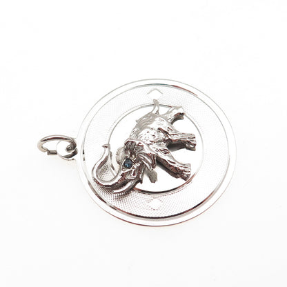 925 Sterling Silver Vintage Blue Rhinestone Elephant Charm Pendant