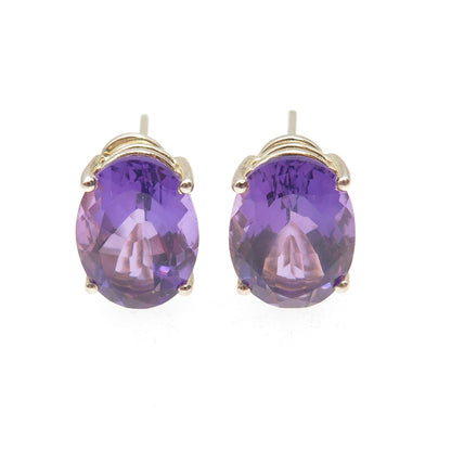 925 Sterling Silver Gold Plated Vintage Real Amethyst Omega Back Earrings