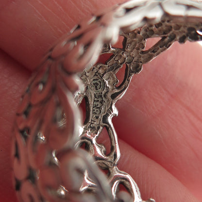 Jezlaine 925 Sterling Silver Vintage Ornate Floral Oxidized Hoop Earrings