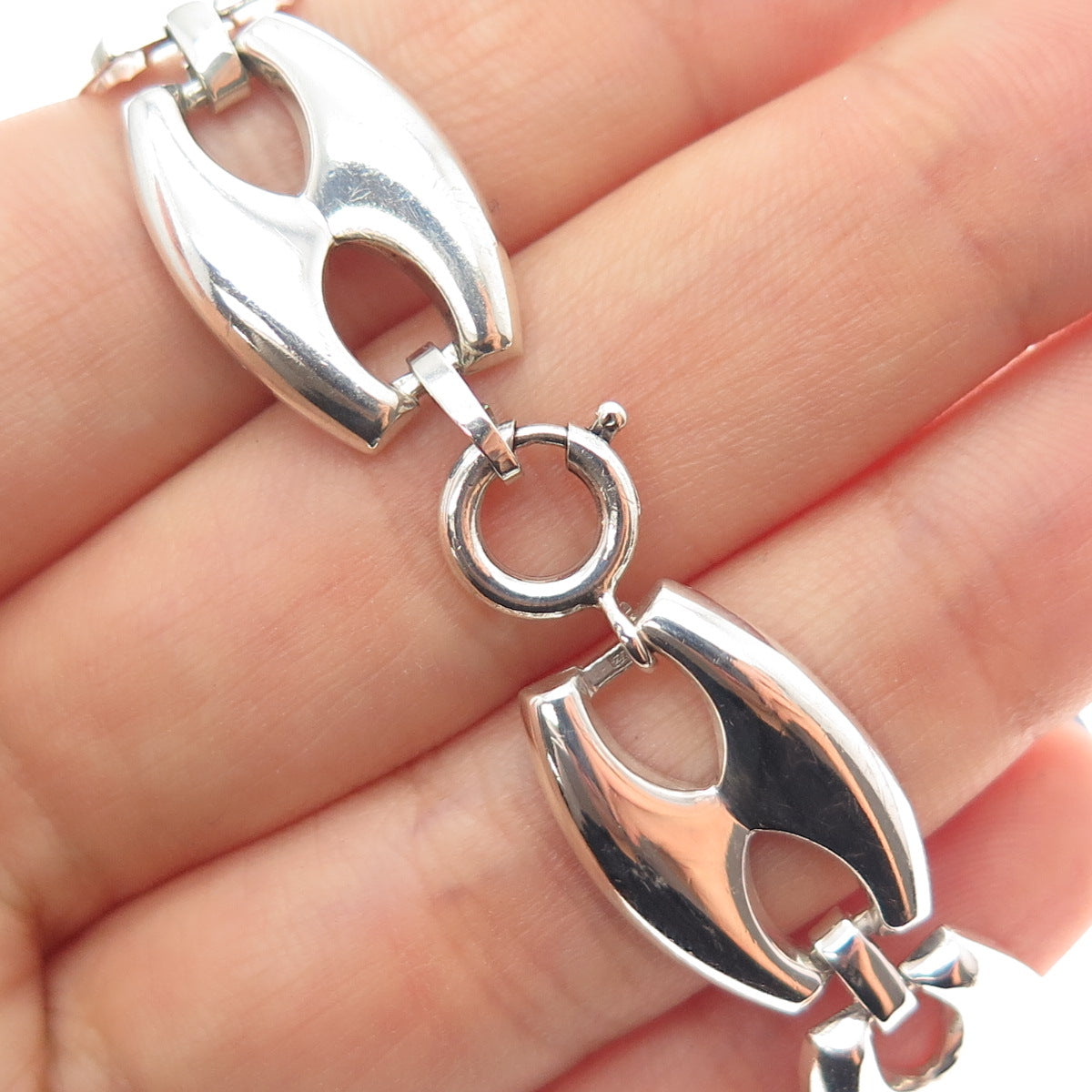 KARL LAINE 835 Silver Vintage Modernist Anchor Mariner Link Bracelet 7.5"