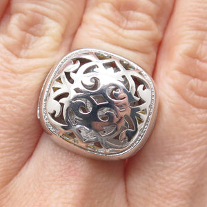 925 Sterling Silver Italy Modernist Floral Scroll Dome Ring Size 6.25
