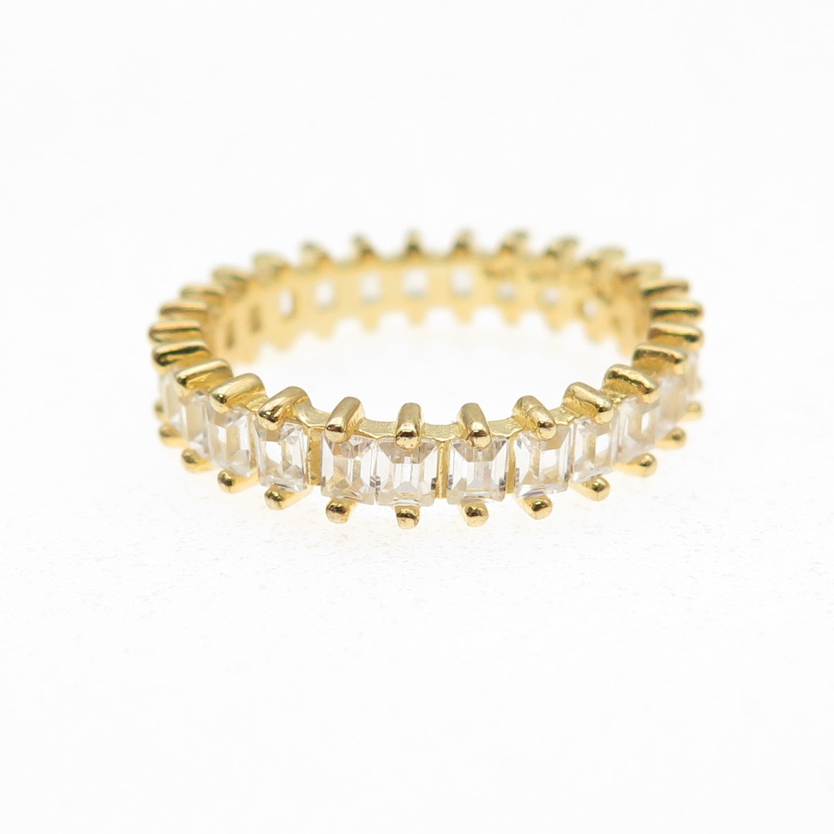 925 Sterling Silver Gold Plated Emerald-Cut C Z Eternity Band Ring Size 6.5
