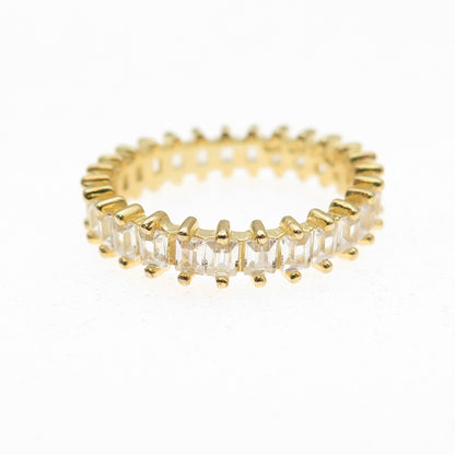 925 Sterling Silver Gold Plated Emerald-Cut C Z Eternity Band Ring Size 6.5