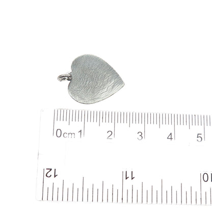 LESTAGE 925 Sterling Silver Vintage Brushed & Smooth Heart Charm Pendant