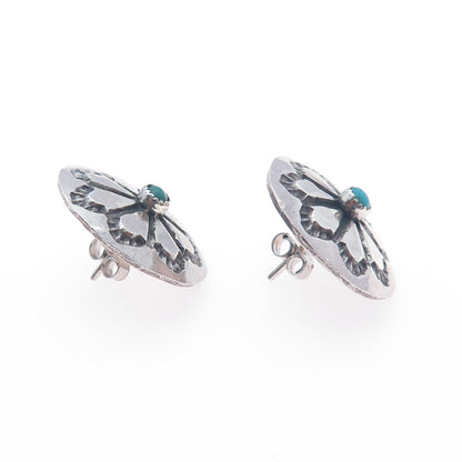 Old Pawn Sterling Silver Vintage Southwestern Turquoise Flower Concho Earrings