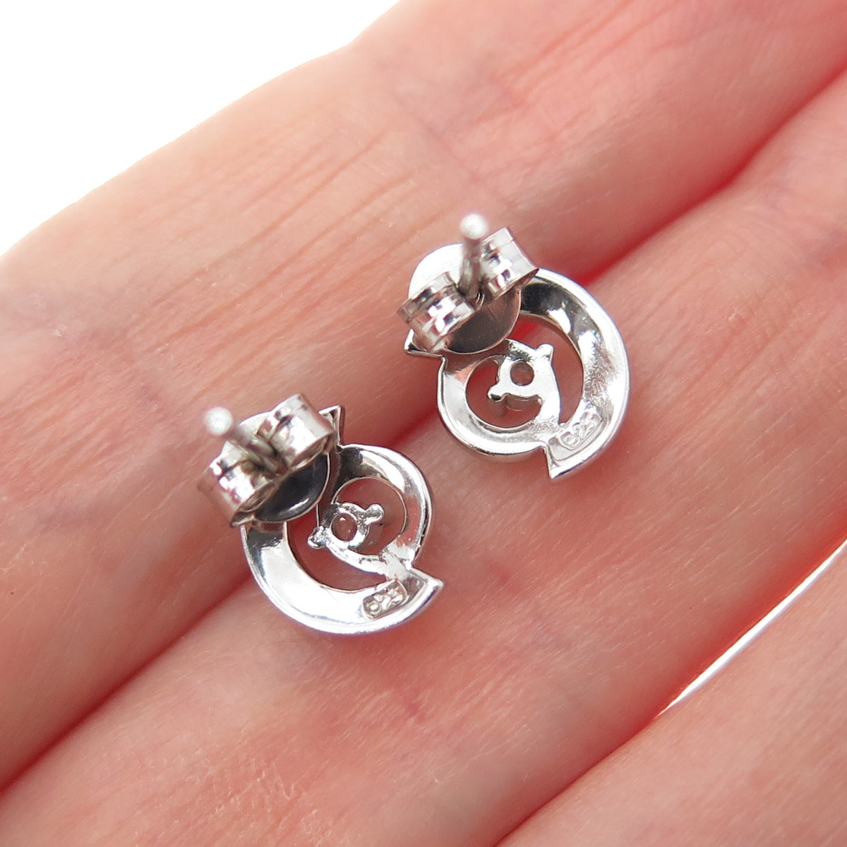 925 Sterling Silver Round-Cut C Z Modernist Crescent Moon Stud Earrings