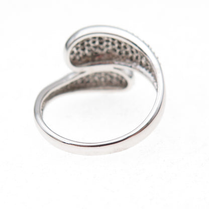 925 Sterling Silver Mexico Real Round-Cut Diamond Bypass Ring Size 7