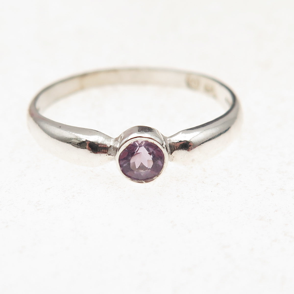 925 Sterling Silver Vintage Real Round-Cut Amethyst Ring Size 8.75