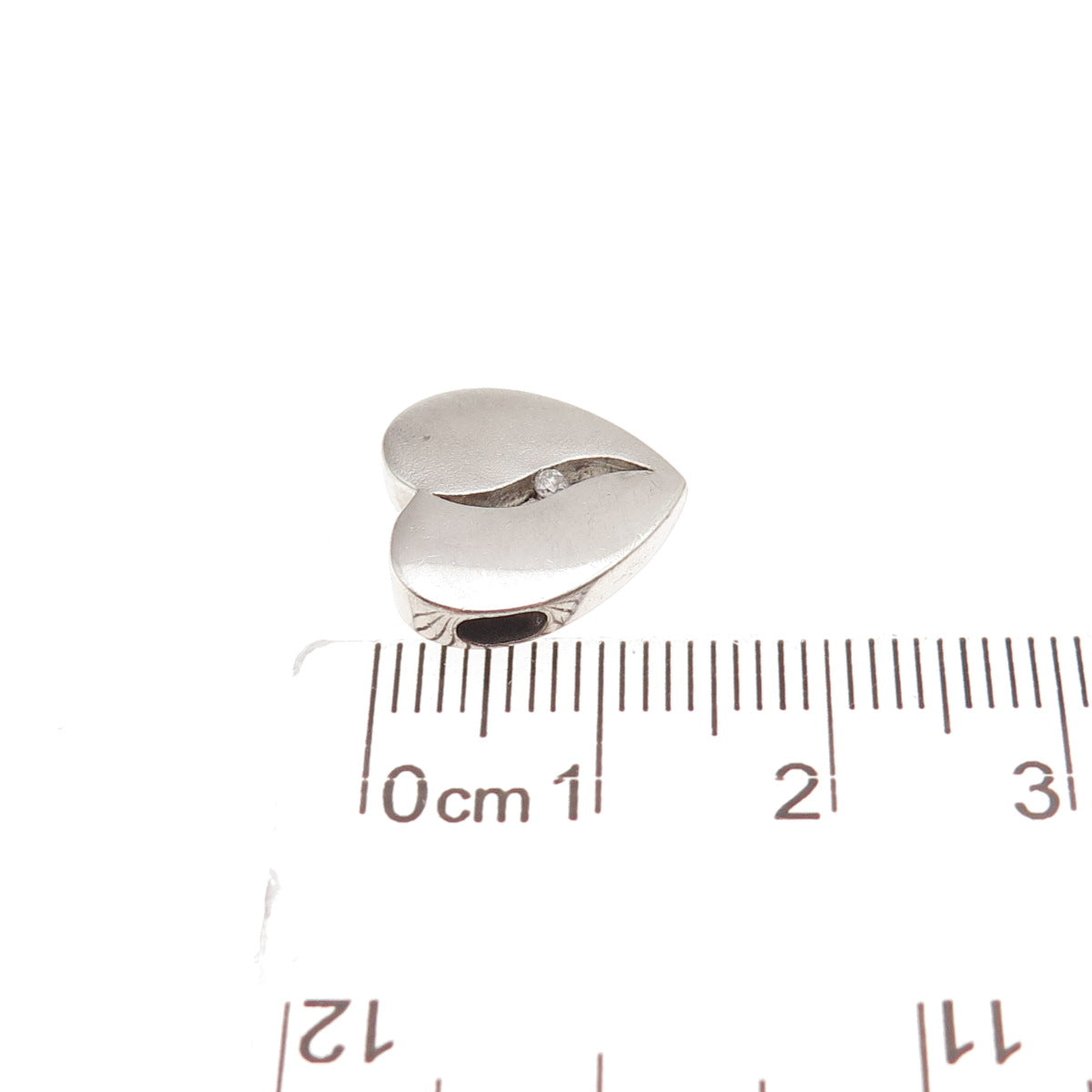 925 Sterling Silver Real Round-Cut Diamond Heart Mini Slide Charm Pendant
