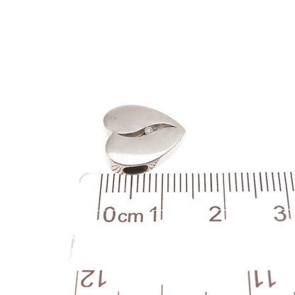 925 Sterling Silver Real Round-Cut Diamond Heart Mini Slide Charm Pendant