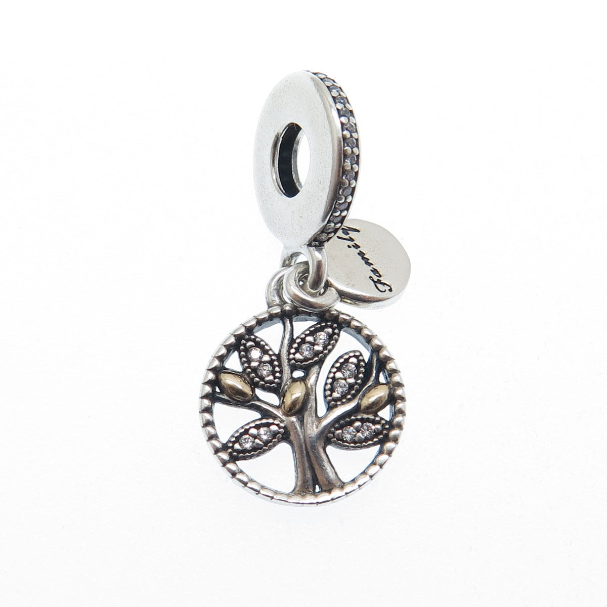 PANDORA 925 Sterling Silver Round-Cut C Z Tree of Life Family Dangle Charm