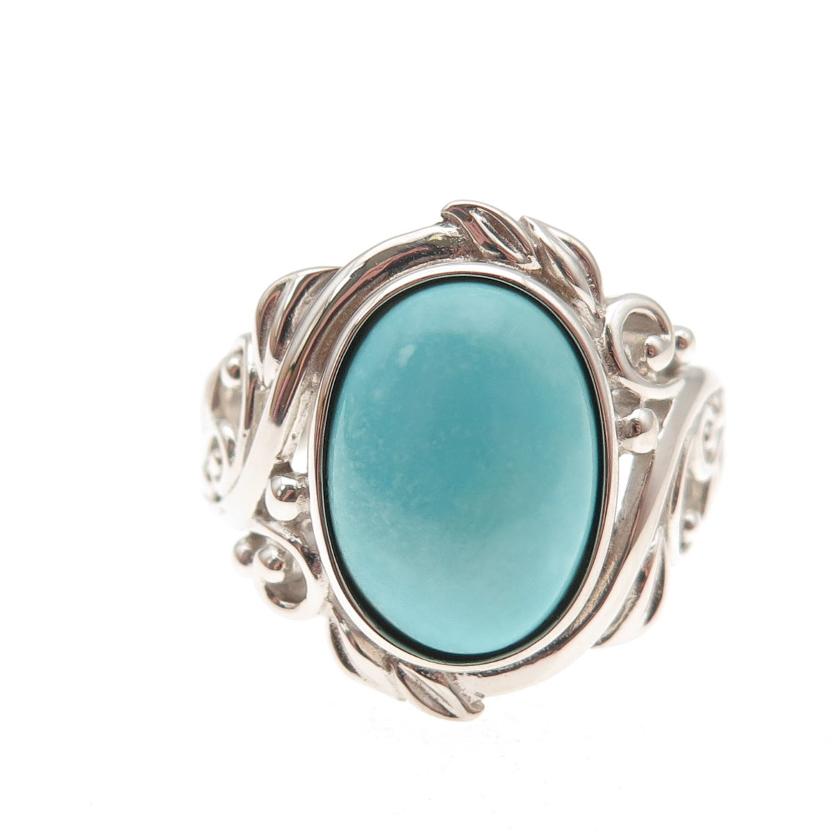 925 Sterling Silver Real Tyrone Turquoise Floral Ring Size 8.25