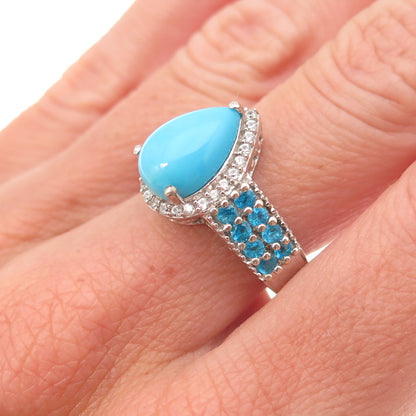 Chuck Clemency 925 Sterling Silver Real Turquoise Apatite & Topaz Ring Size 8