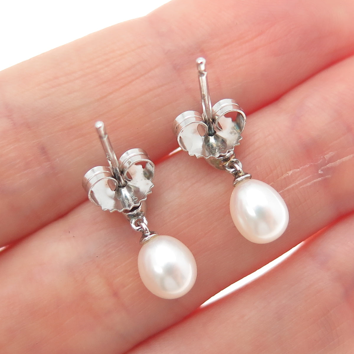 MICHELLE ALBALA Sterling Silver Real Pearl & White Topaz Floral Dangle Earrings