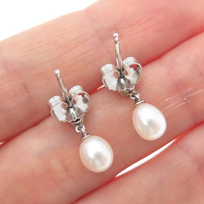 MICHELLE ALBALA Sterling Silver Real Pearl & White Topaz Floral Dangle Earrings