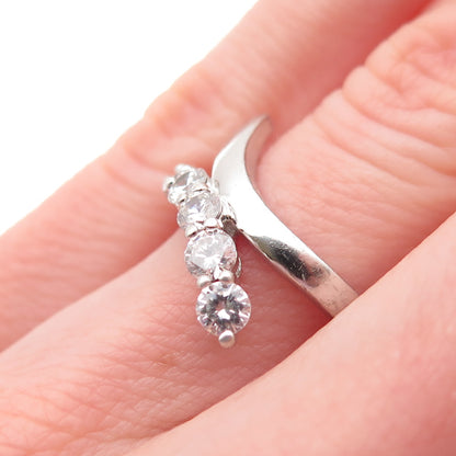 925 Sterling Silver Round-Cut C Z Bypass Ring Size 5