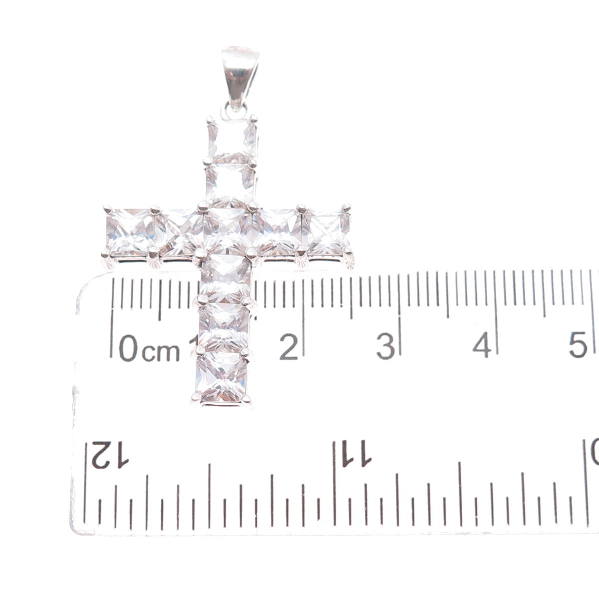 925 Sterling Silver Princess-Cut C Z Cross Charm Pendant