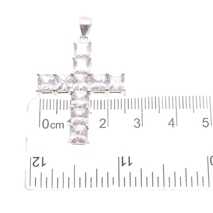 925 Sterling Silver Princess-Cut C Z Cross Charm Pendant