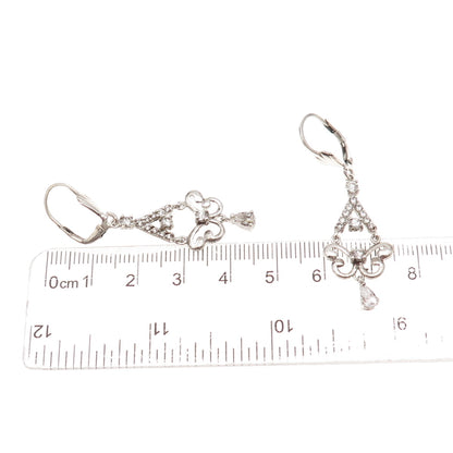 925 Sterling Silver Vintage C Z Butterfly Dangle Earrings