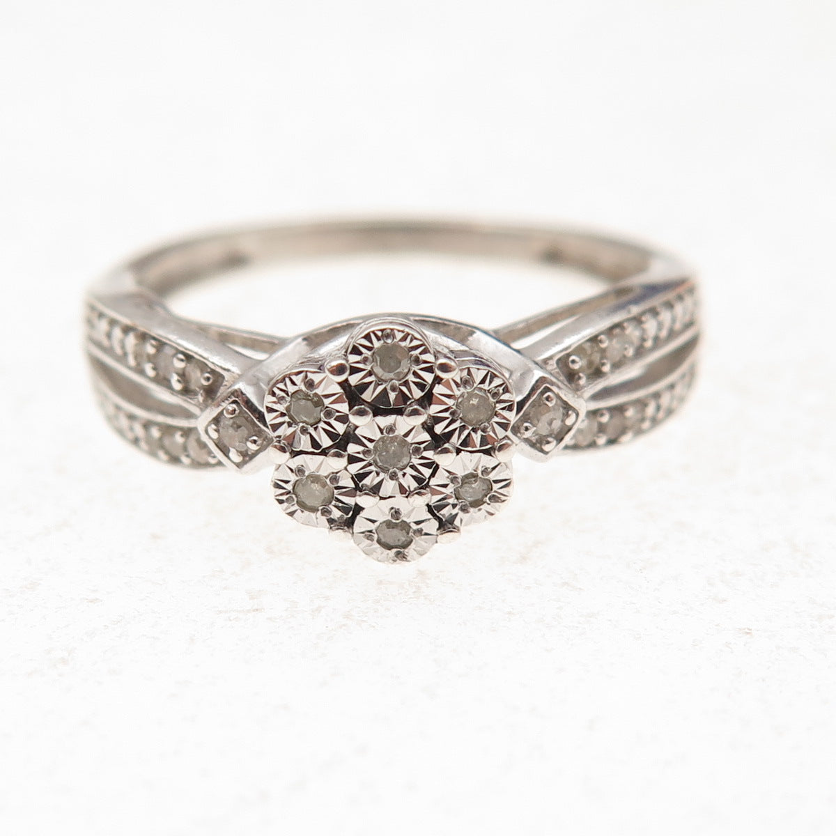 925 Sterling Silver Real Round-Cut Diamond Engagement Ring Size 7