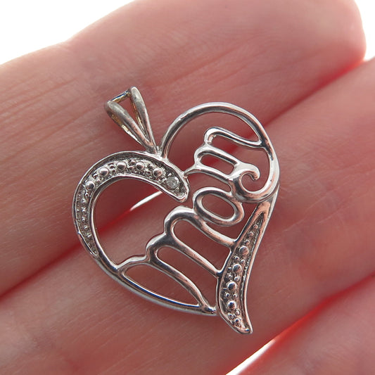 MICHAEL ANTHONY 925 Sterling Silver Real Diamond Accent "Mom" Open Heart Pendant