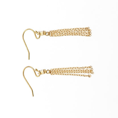 925 Sterling Silver Gold Plated Princess-Cut C Z Tassel Dangle Earrings