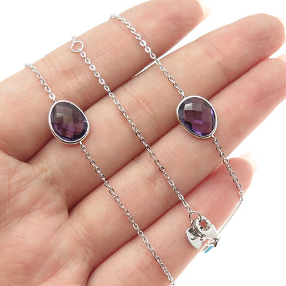 925 Sterling Silver Real Blue Topaz & Amethyst By The Yard Chain Necklace 22-24"