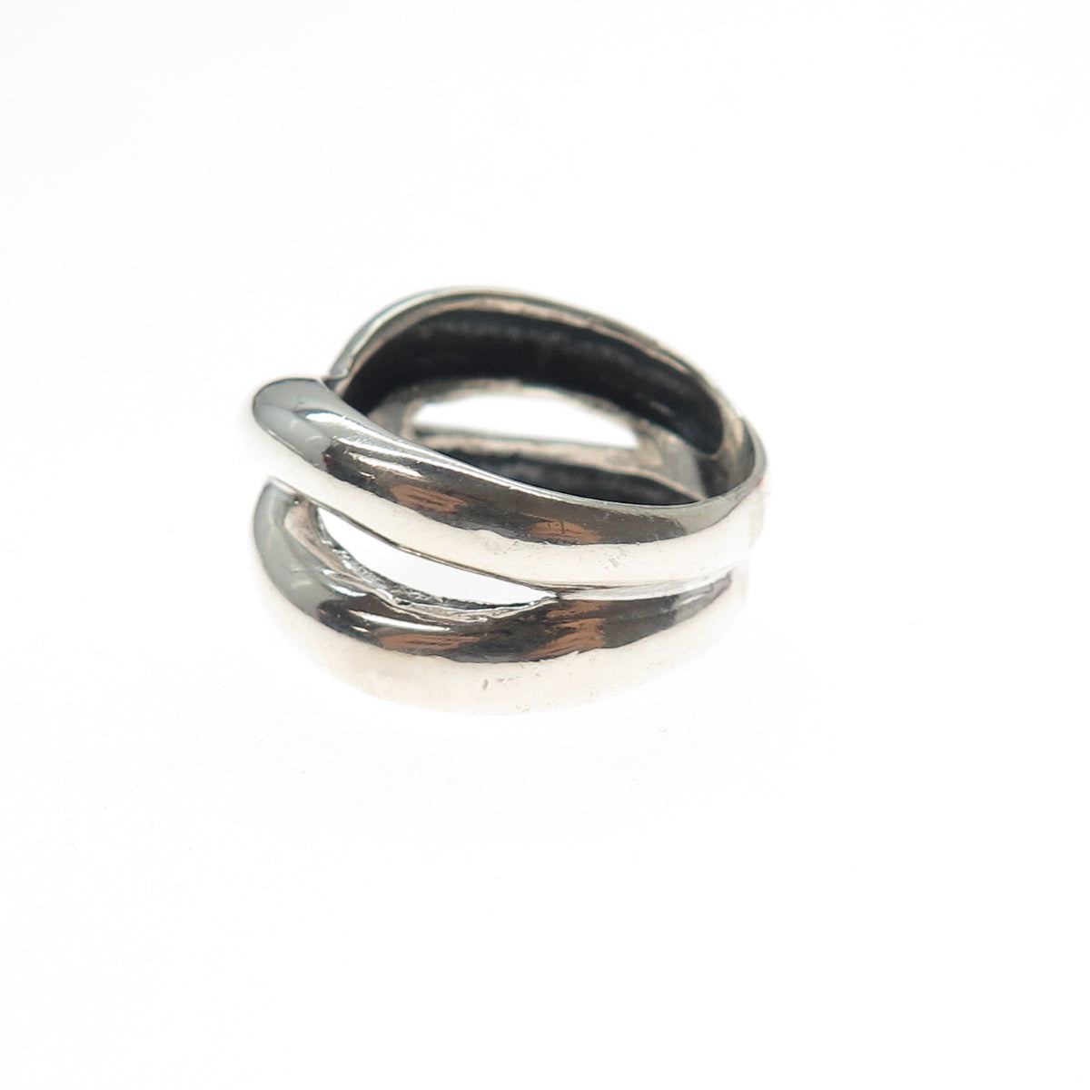 925 Sterling Silver Vintage Modernist Crisscross Oxidized Ring Size 7.25
