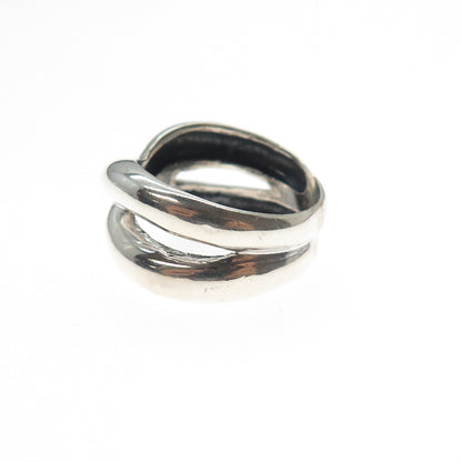 925 Sterling Silver Vintage Modernist Crisscross Oxidized Ring Size 7.25