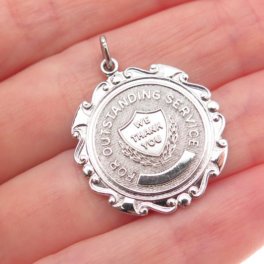 Griffith & Sons 925 Sterling Silver Vintage Outstanding Service Medal Pendant