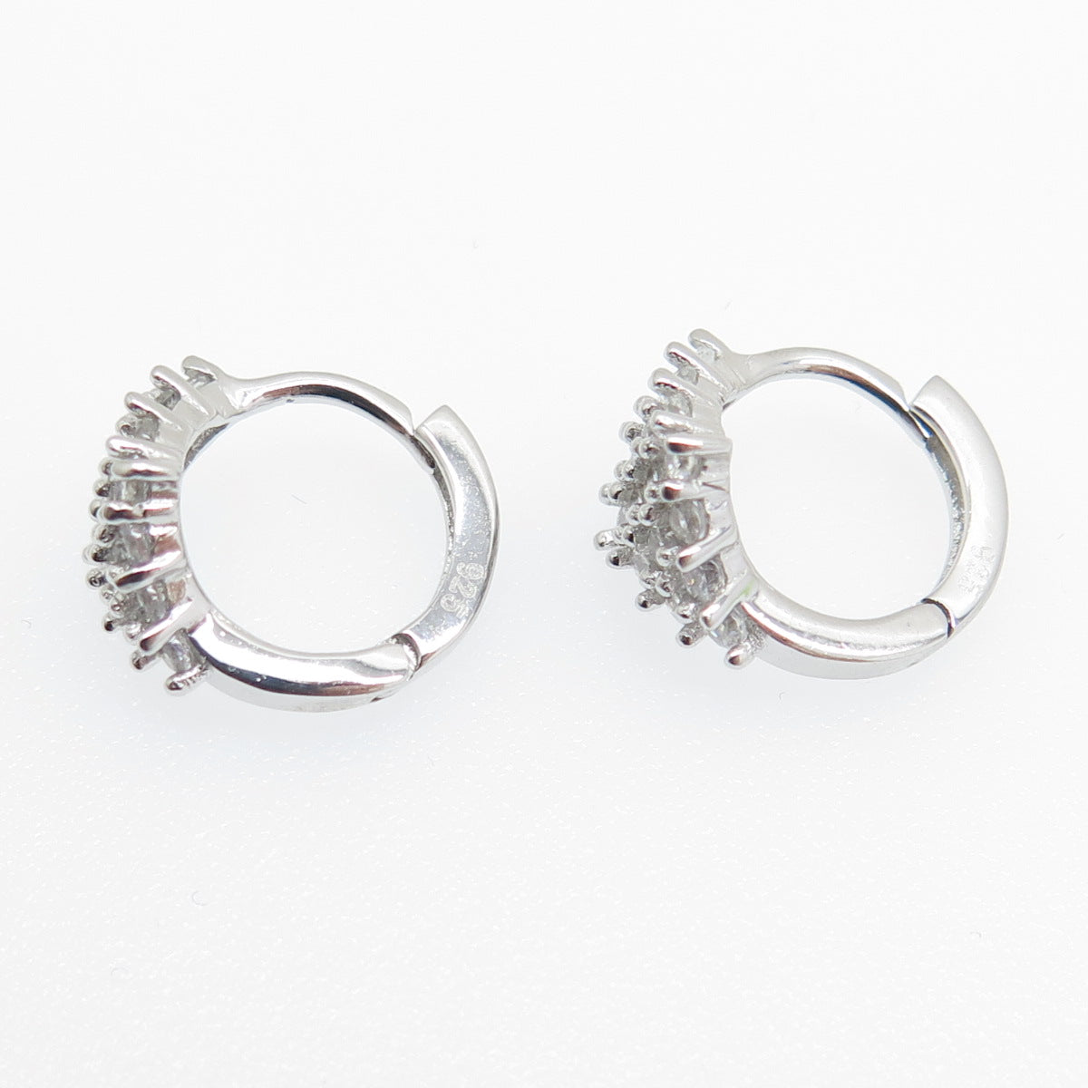 925 Sterling Silver Round-Cut C Z Diamond-Shape Hoop Earrings