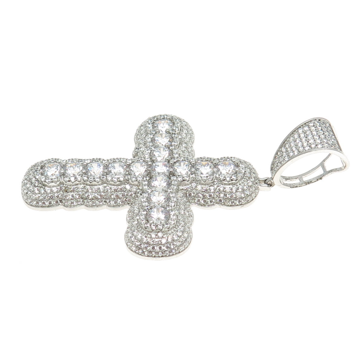 REL 925 Sterling Silver Pave C Z Cross Pendant