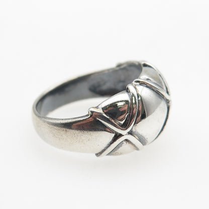 925 Sterling Silver Vintage Modernist X-Shape Dome Oxidized Ring Size 7.75