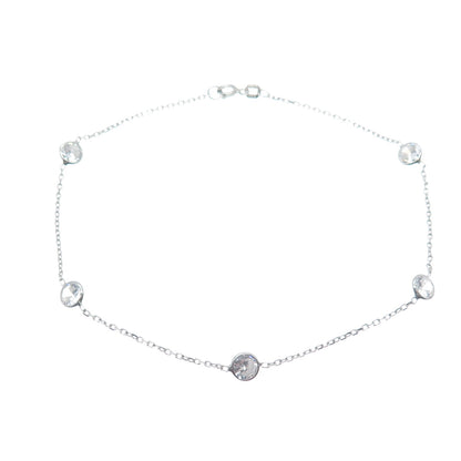 925 Sterling Silver Round-Cut Shaped C Z Station Cable Link Anklet/Bracelet 10"