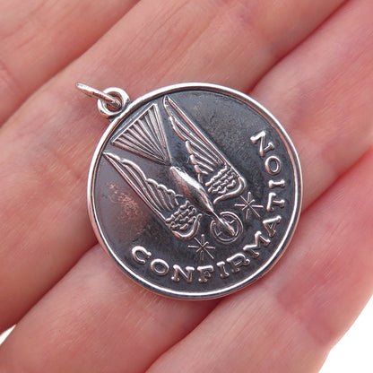 925 Sterling Silver Vintage Confirmation Religious Oxidized Charm Pendant