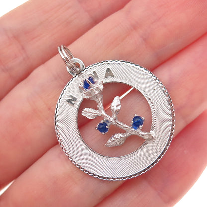 Mark Mercy 925 Sterling Silver Vintage Blue Rhinestone Nana Flower Charm Pendant
