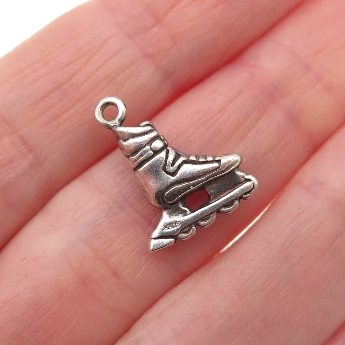 925 Sterling Silver Vintage Rollerblade Skate Oxidized Mini Charm Pendant