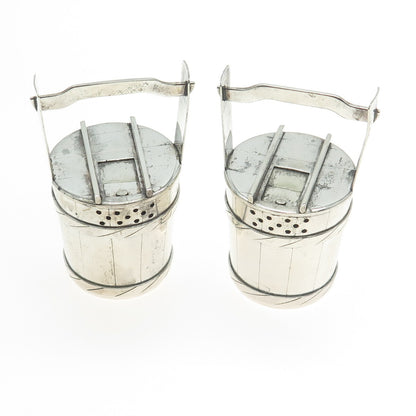 950 Silver Antique Japan Water Bucket SET of 2 Salt & Pepper Shakers