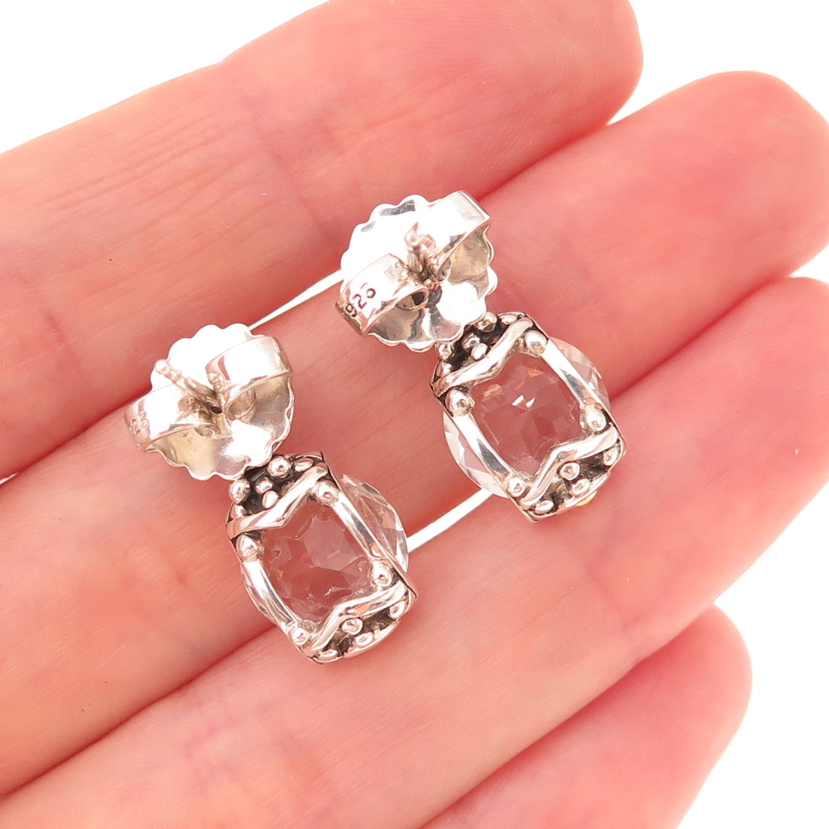 John Hardy Sterling Silver 18K Gold Vintage Real White Topaz Batu Sari Earrings