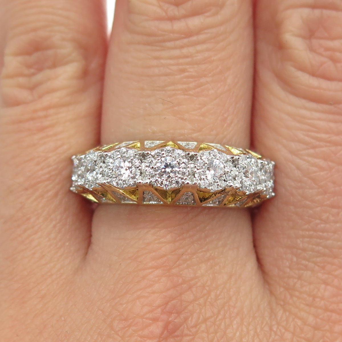 DADWANI 925 Sterling Silver Gold Plated Swarovski Crystal Ring Size 9.25