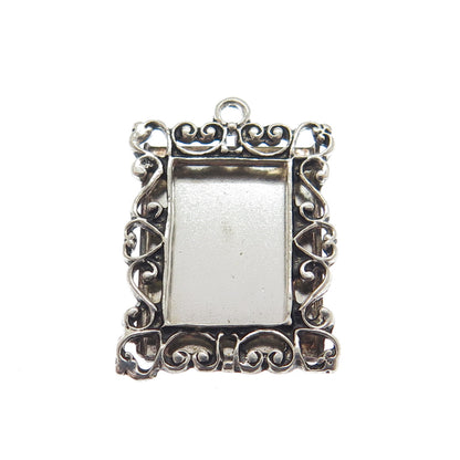 NEVADA 925 Sterling Silver Vintage Ornate Picture Frame Oxidized Charm Pendant