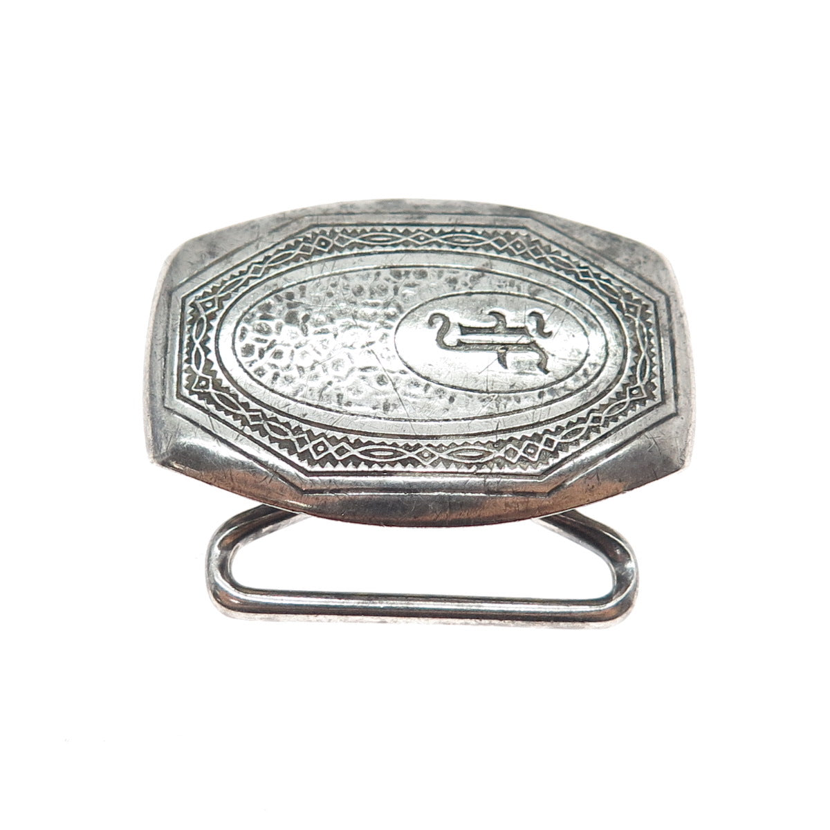 HICKOK Sterling Silver & Bronze Antique Art Deco Letter F Oxidized Belt Buckle