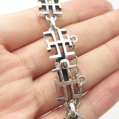 925 Sterling Silver Vintage Modernist Link Bracelet 7" / SIGNED