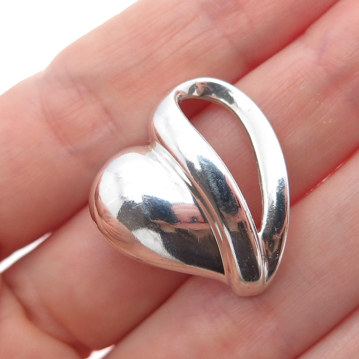 925 Sterling Silver Vintage Modernist Heart Slide Charm Pendant