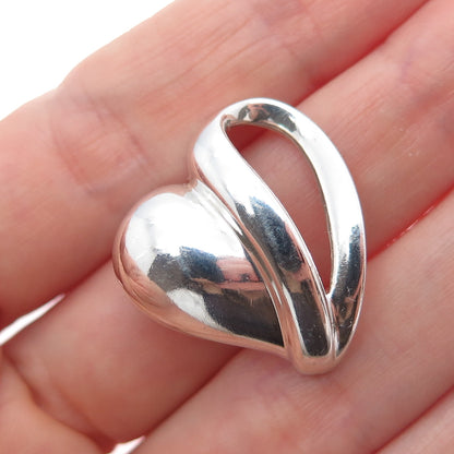 925 Sterling Silver Vintage Modernist Heart Slide Charm Pendant
