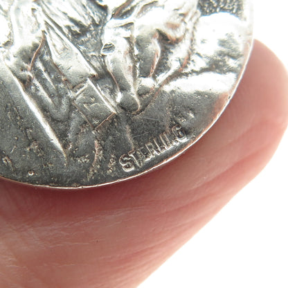 925 Sterling Silver Antique Art Deco Jesus & St. Mary Miraculous Medal Pendant